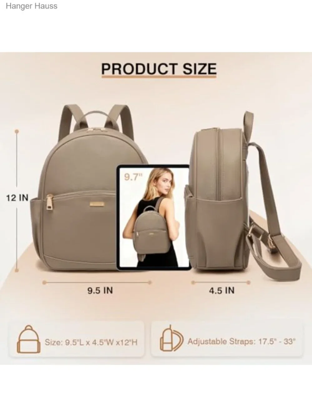 Mini Leather Backpack for Women with Multiple Pockets, for Travel College Work